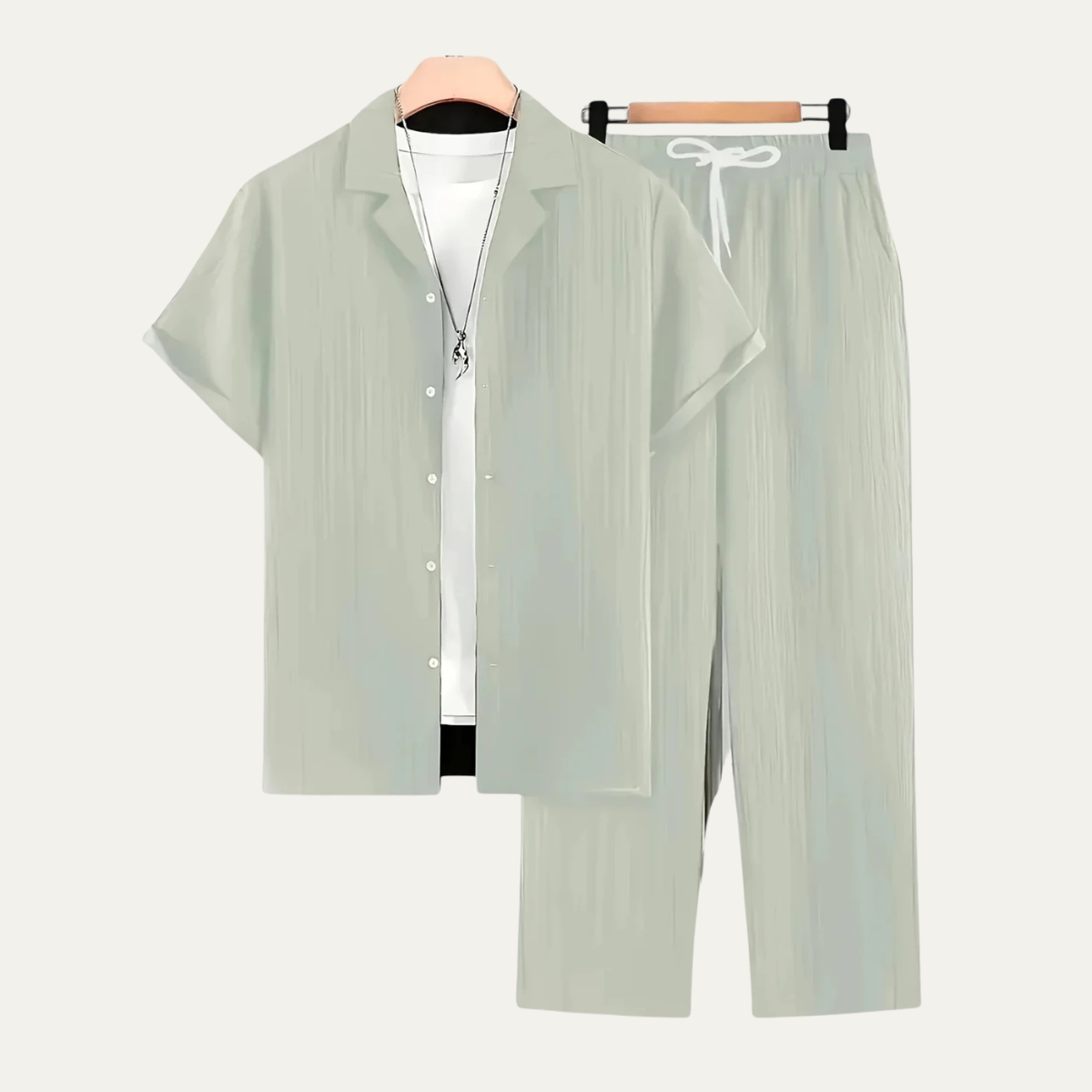 The Amalfi Men's Two Piece Set, Short Sleeve Shirt and Drawstring Trousers