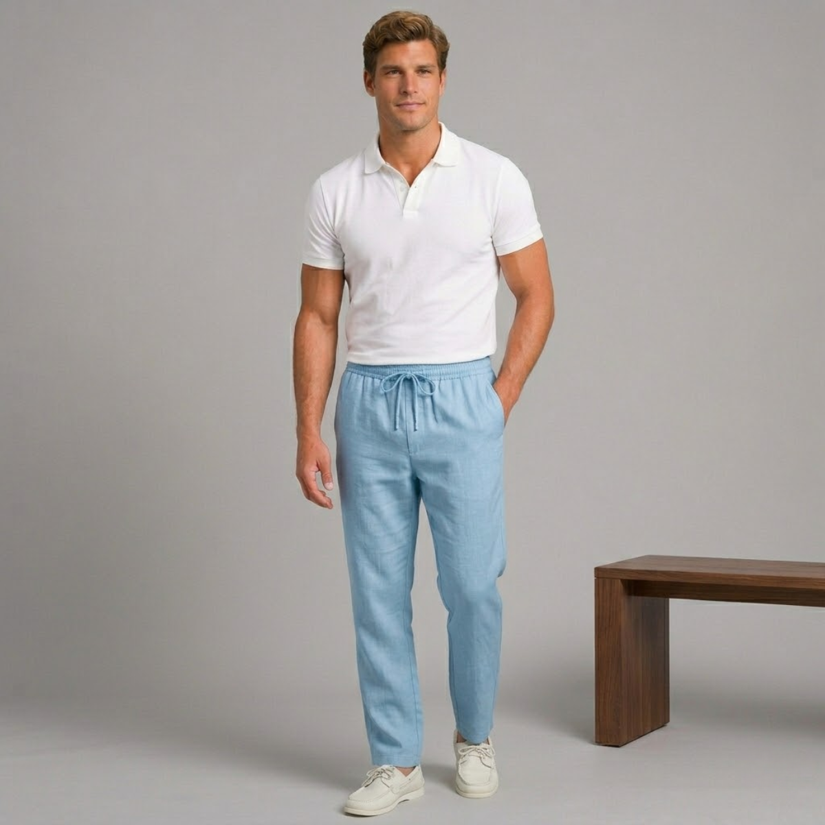 Men's Drawstring Elastic Waist Straight Leg Casual Trousers
