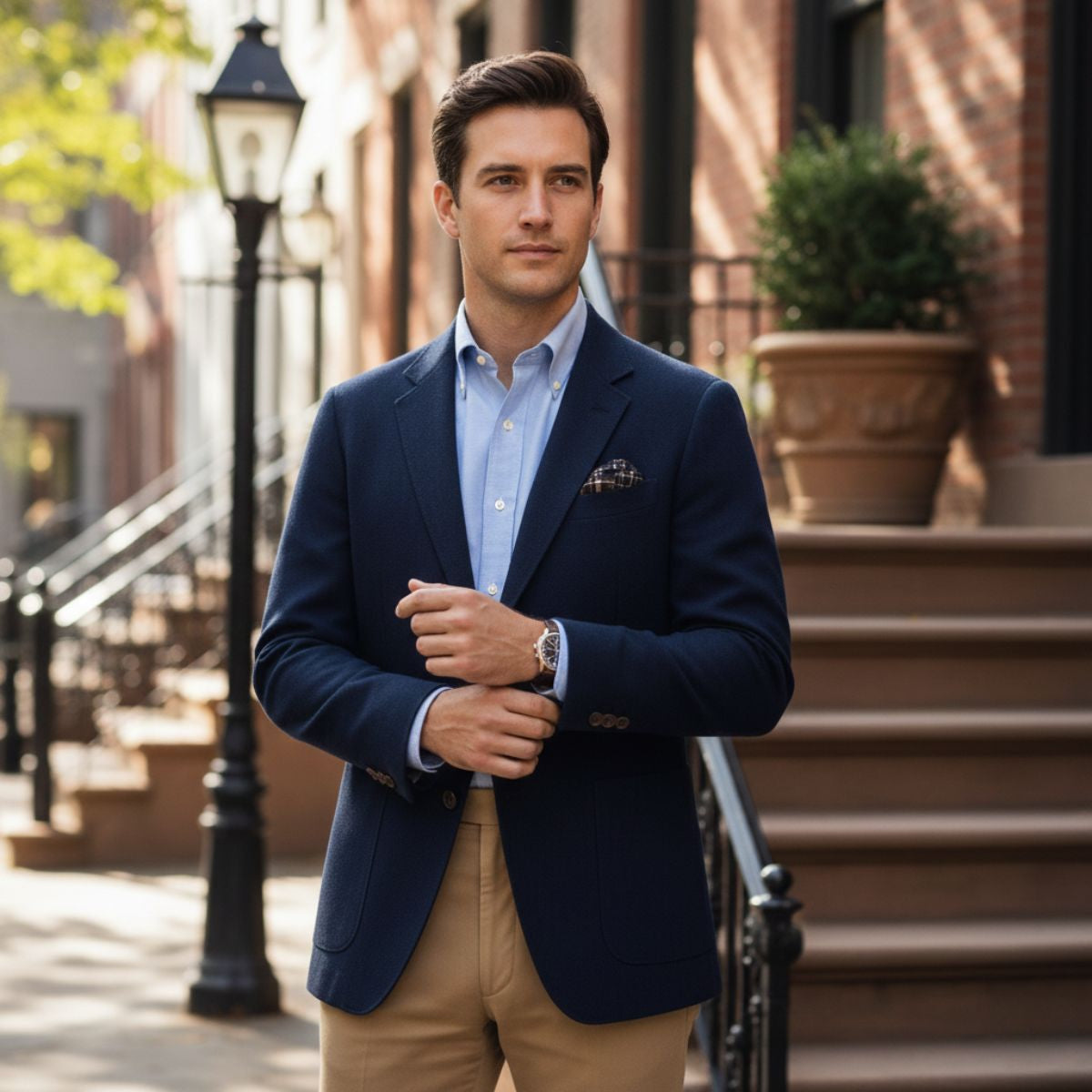 Men’s Herringbone Single-Breasted Wool Tweed Blazer Jacket