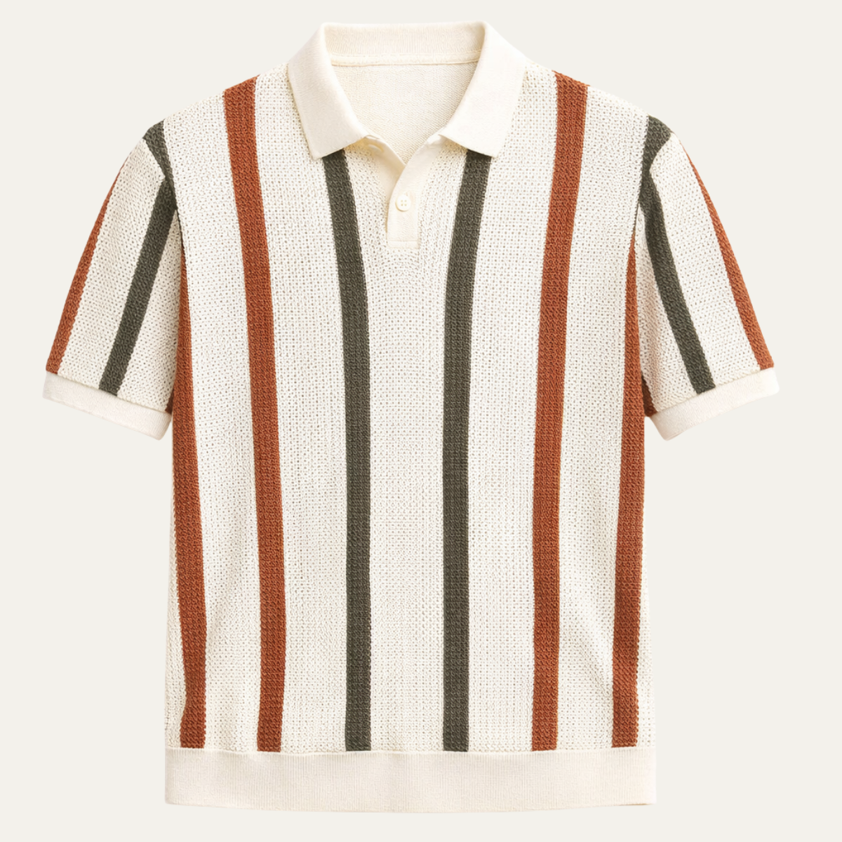 Men's Vintage Striped Knit Polo Shirt Short Sleeve Summer