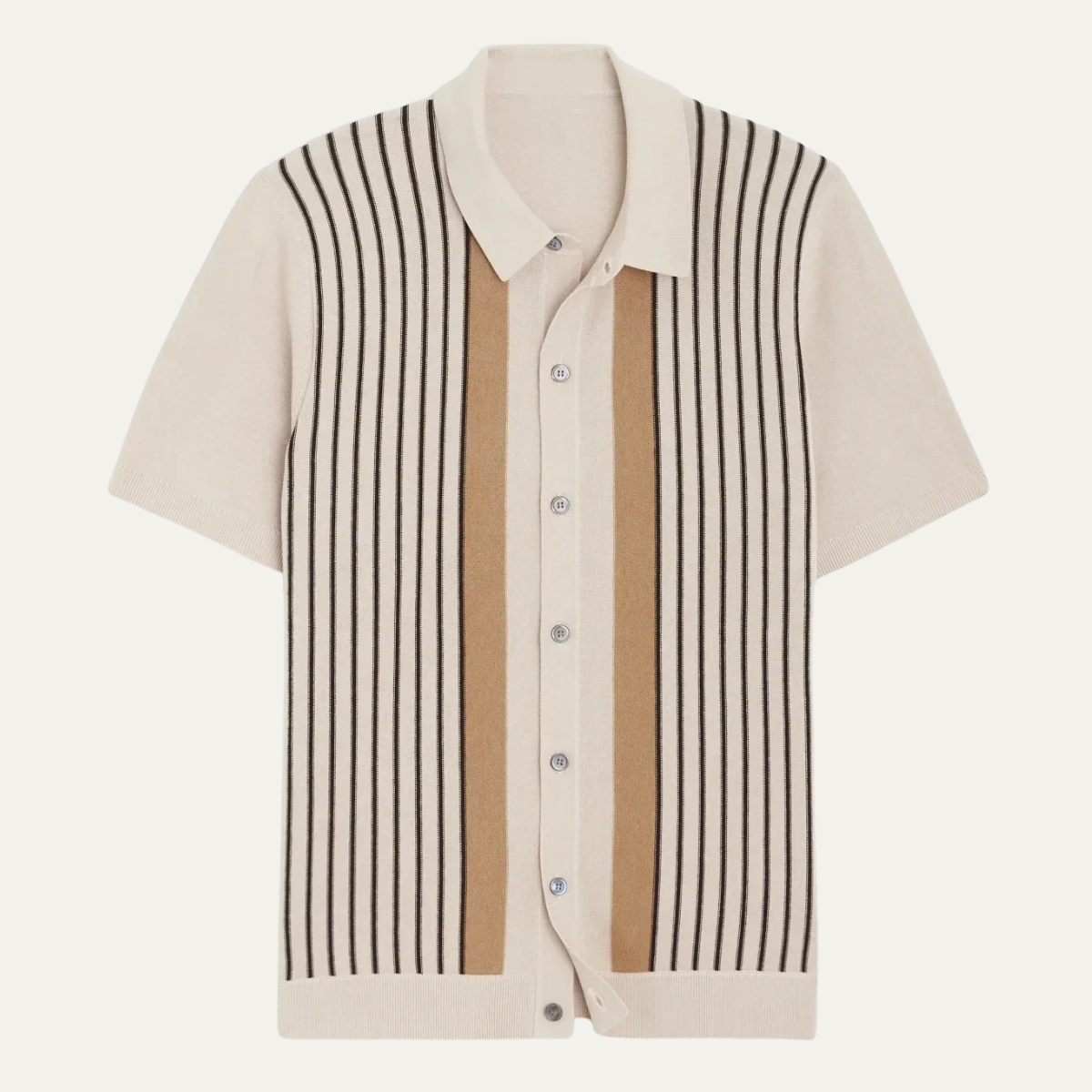 Men's Striped Knit Button Through Polo Shirt Summer