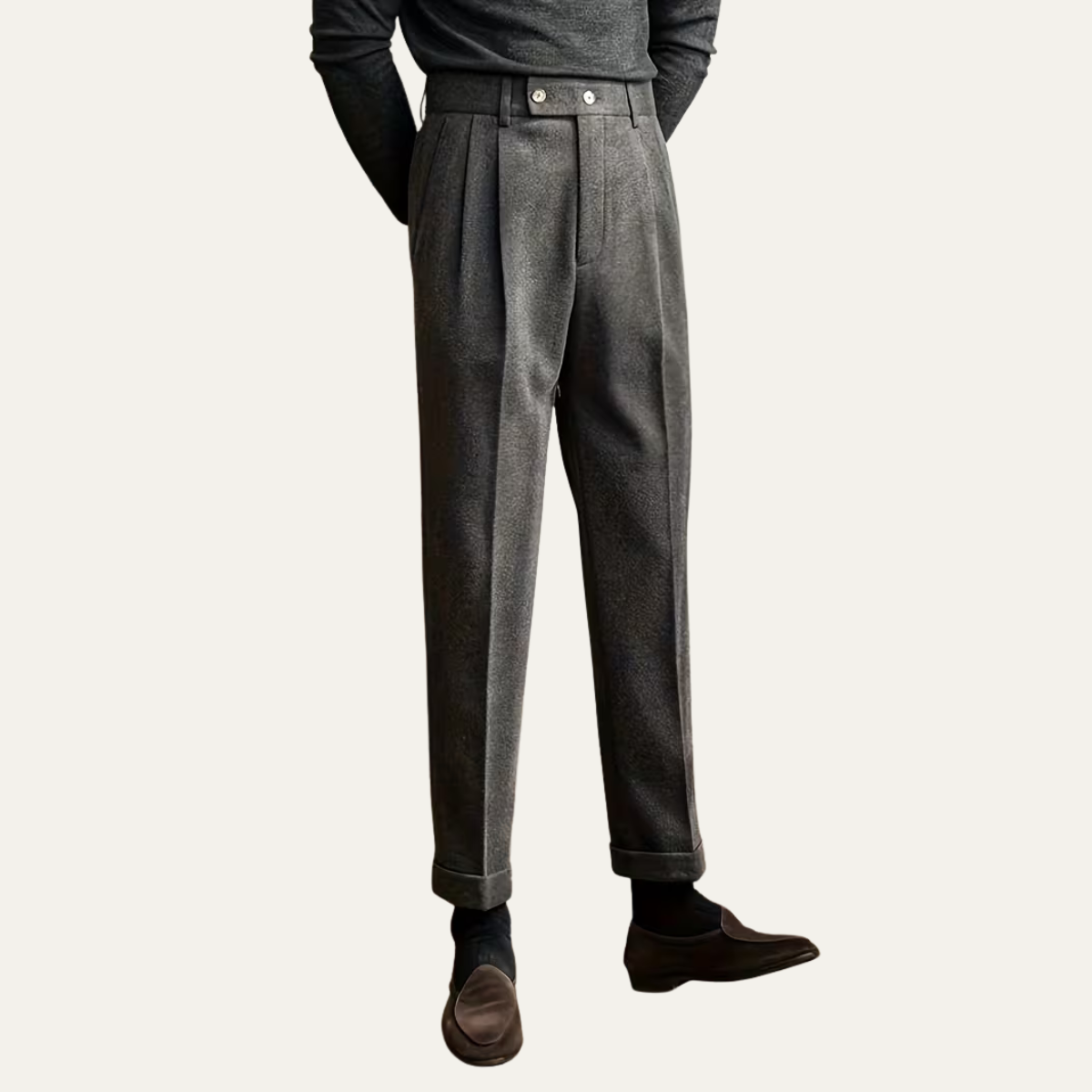 The Salzburg Men's High Waisted Pleated Straight Leg Dress Trousers