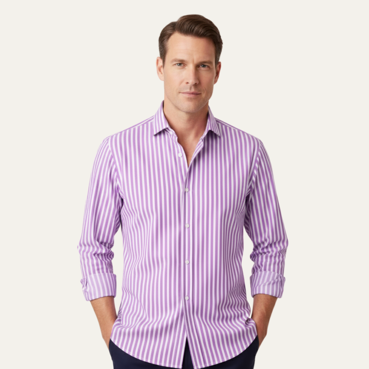 The Cannes Men's Long Sleeve Smart Fit Striped Shirt