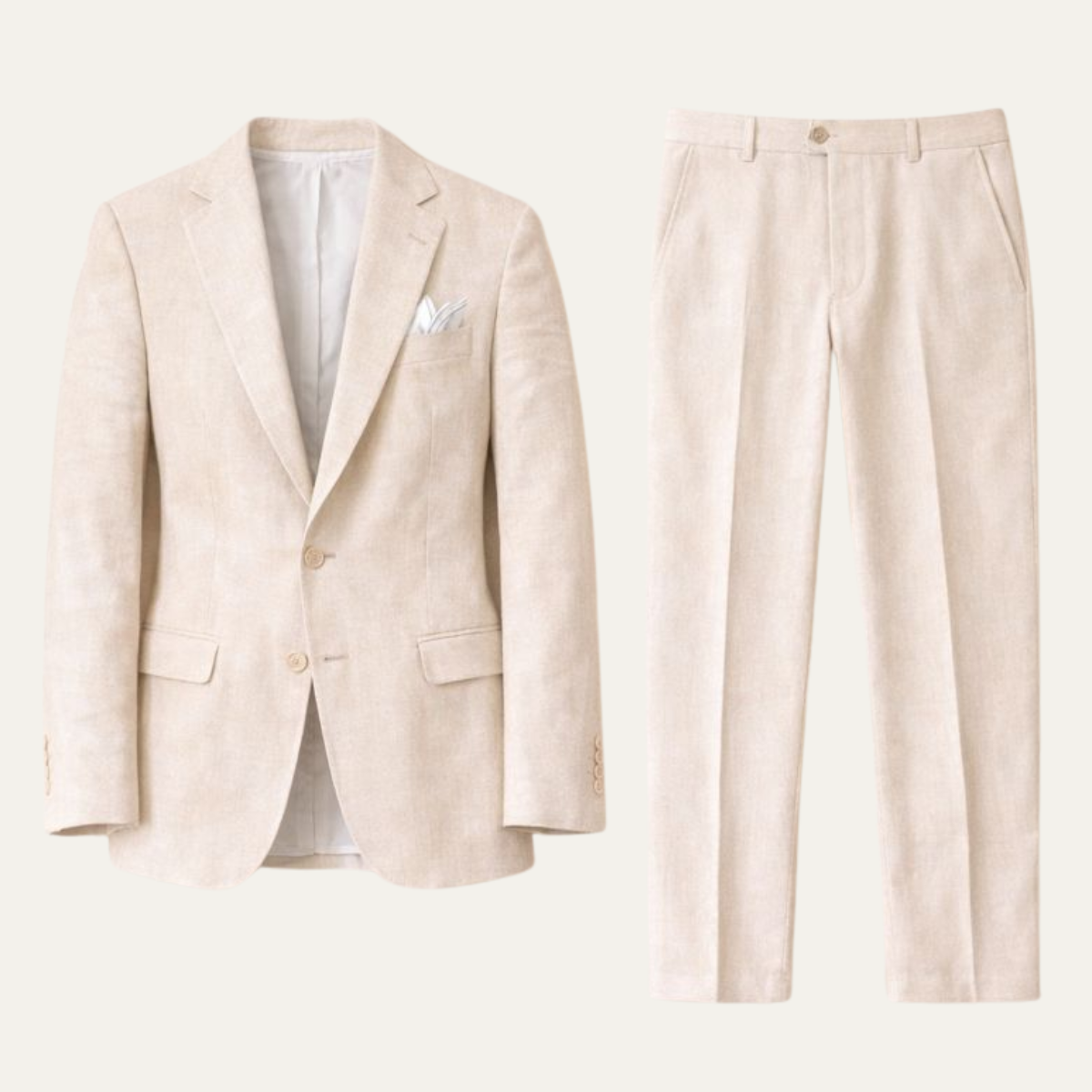 Men's Linen Peak Lapel Two Piece Blazer and Trouser Suit Set