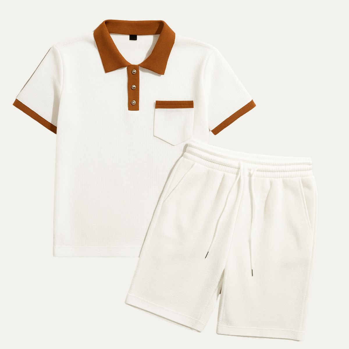 Men's Contrast Trim Polo Shirt Shorts Co-ord Set Summer