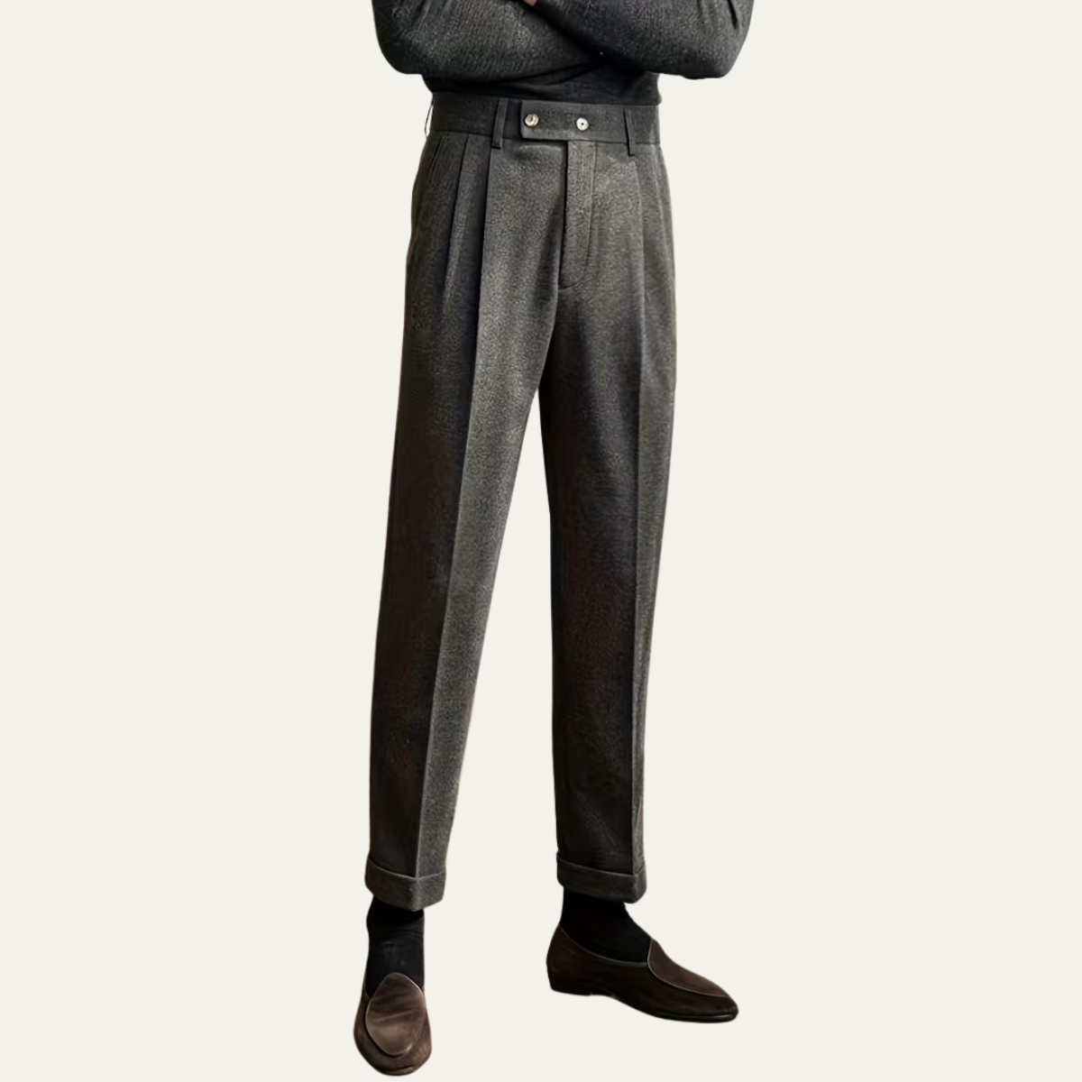 The Salzburg Men's High Waisted Pleated Straight Leg Dress Trousers