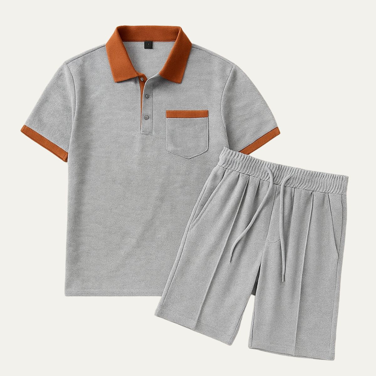 Men's Contrast Trim Polo Shirt Shorts Co-ord Set Summer