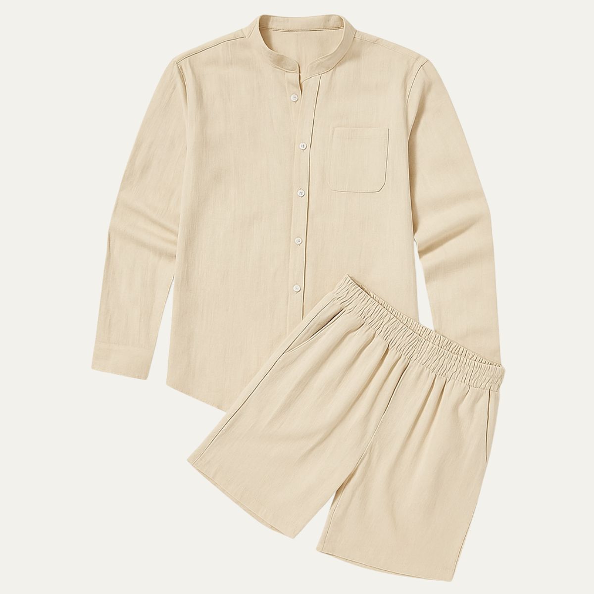 The Mykonos Men's Two Piece Set, Mandarin Collar Shirt and Drawstring Shorts