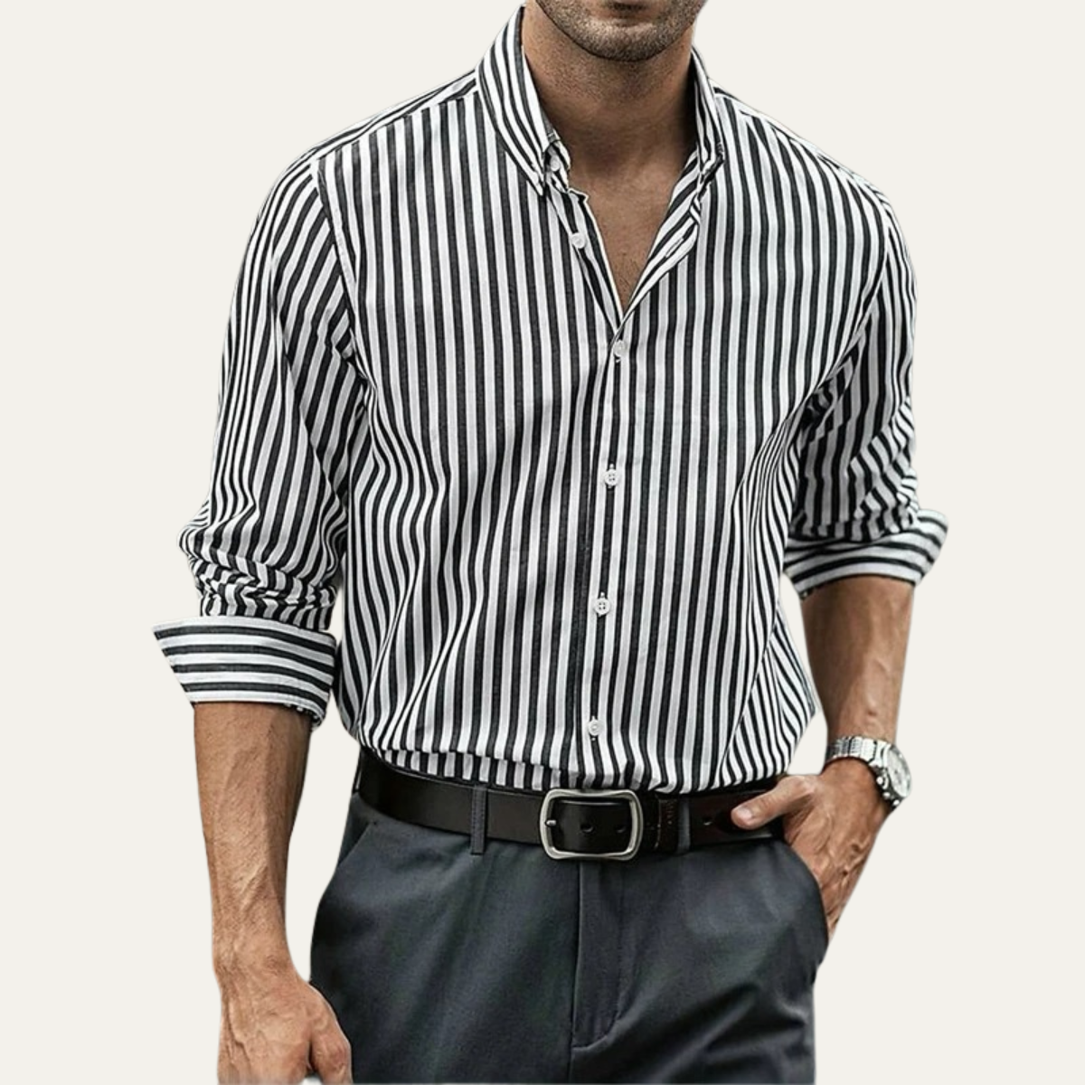 Men's Smart Fit Striped Long Sleeve Shirt