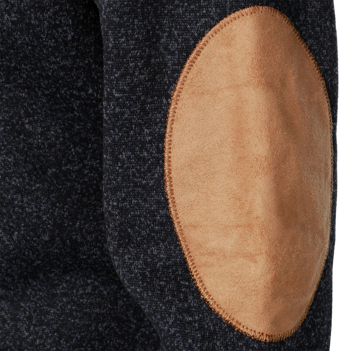 Men’s Stand Collar Fleece Sweater with Suede Elbow Patches