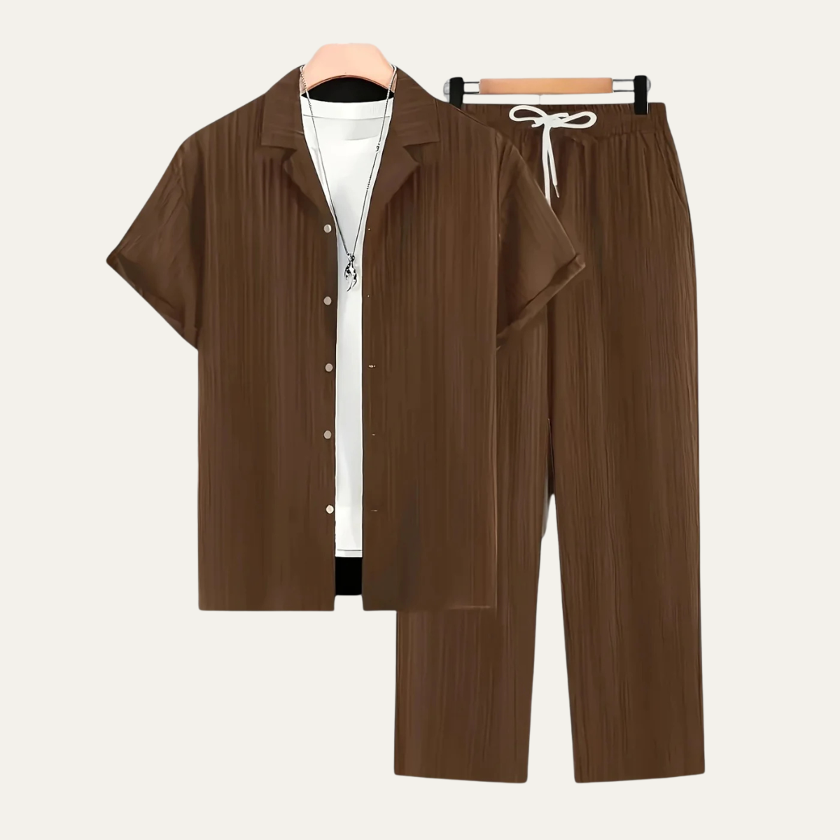 The Amalfi Men's Two Piece Set, Short Sleeve Shirt and Drawstring Trousers