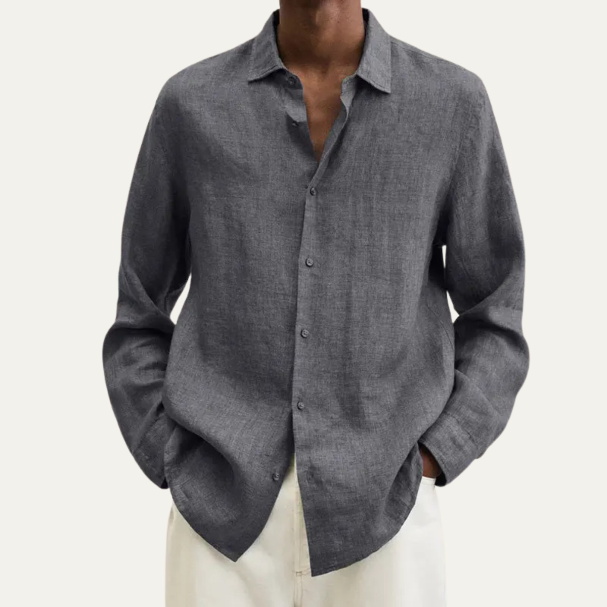 Men's Loose Fit Button Down Shirt Long Sleeve Summer