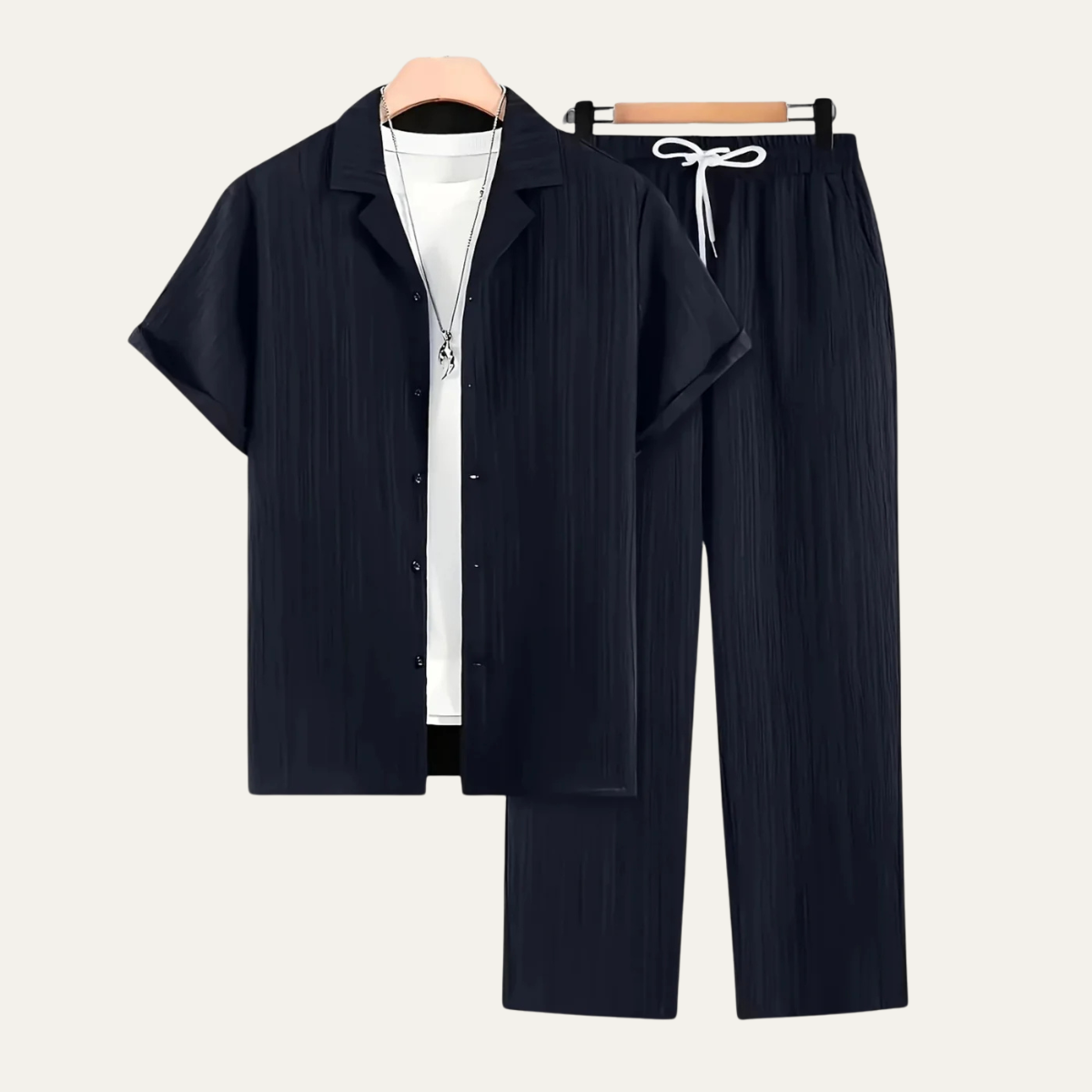 The Amalfi Men's Two Piece Set, Short Sleeve Shirt and Drawstring Trousers