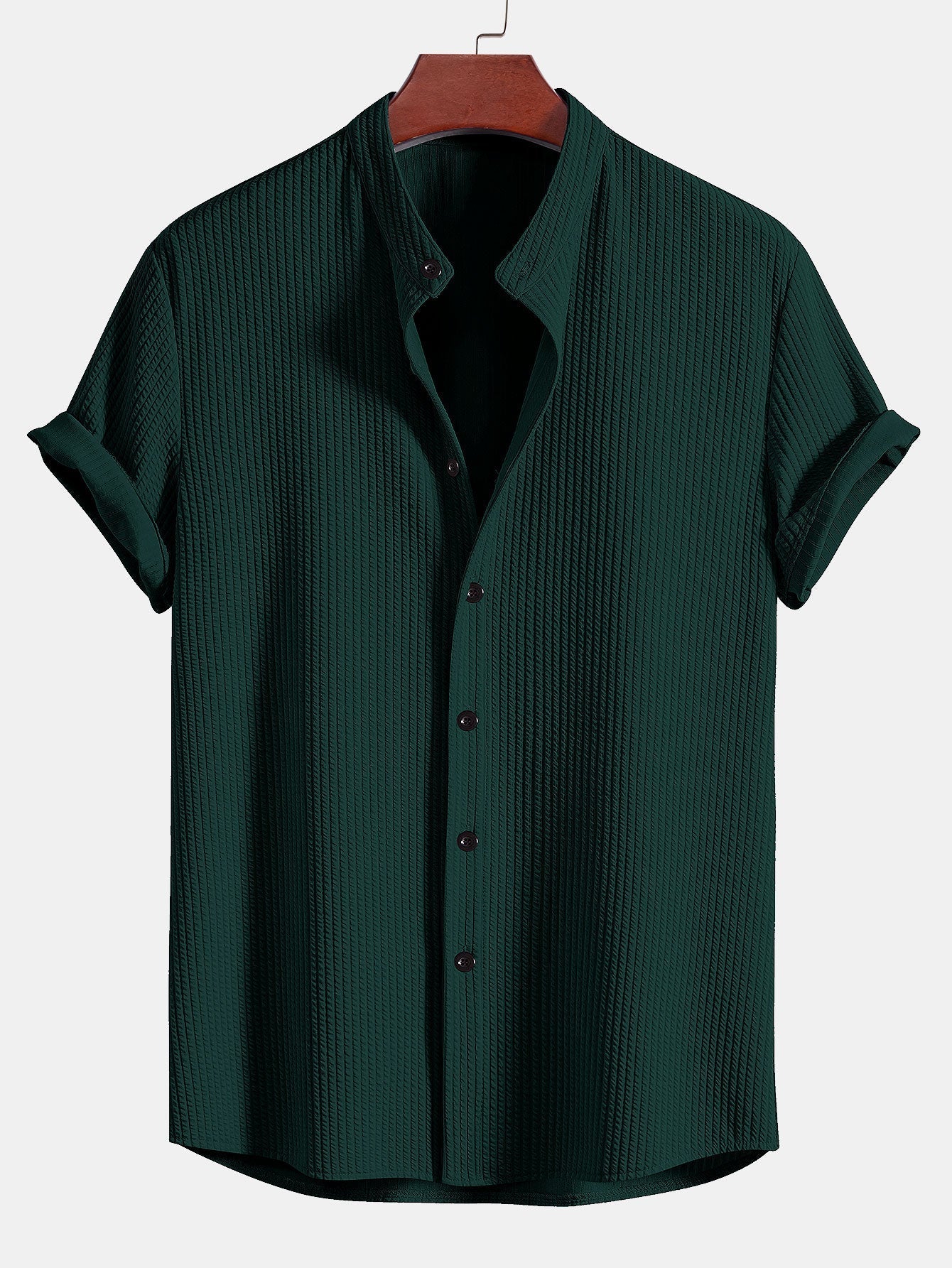 Men's Short Sleeve Textured Shirt Stand Up Collar Summer