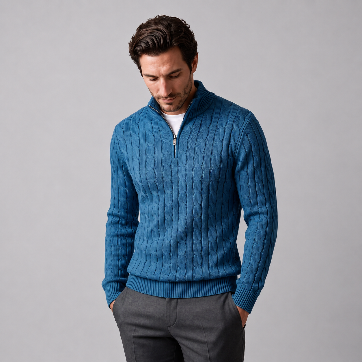 Men's Cable Knit Half-Zip Sweater