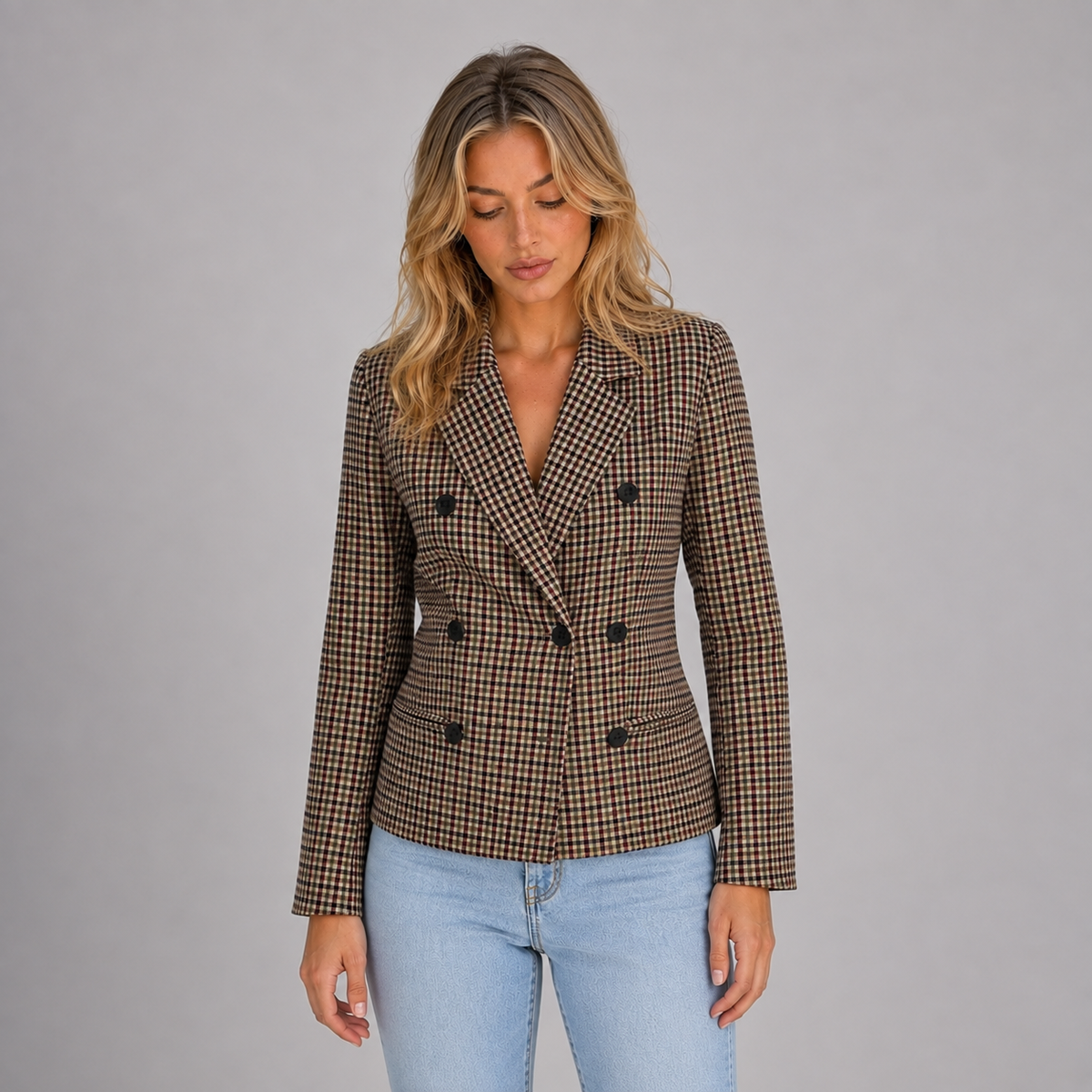 Women’s Checked Double Breasted Blazer