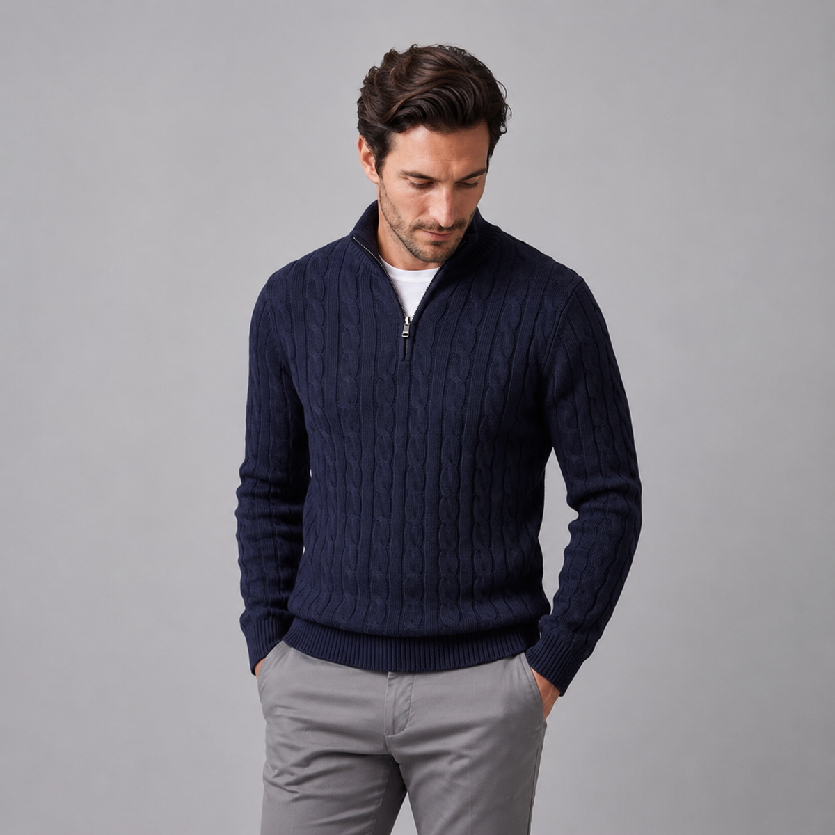 Men's Cable Knit Half-Zip Sweater