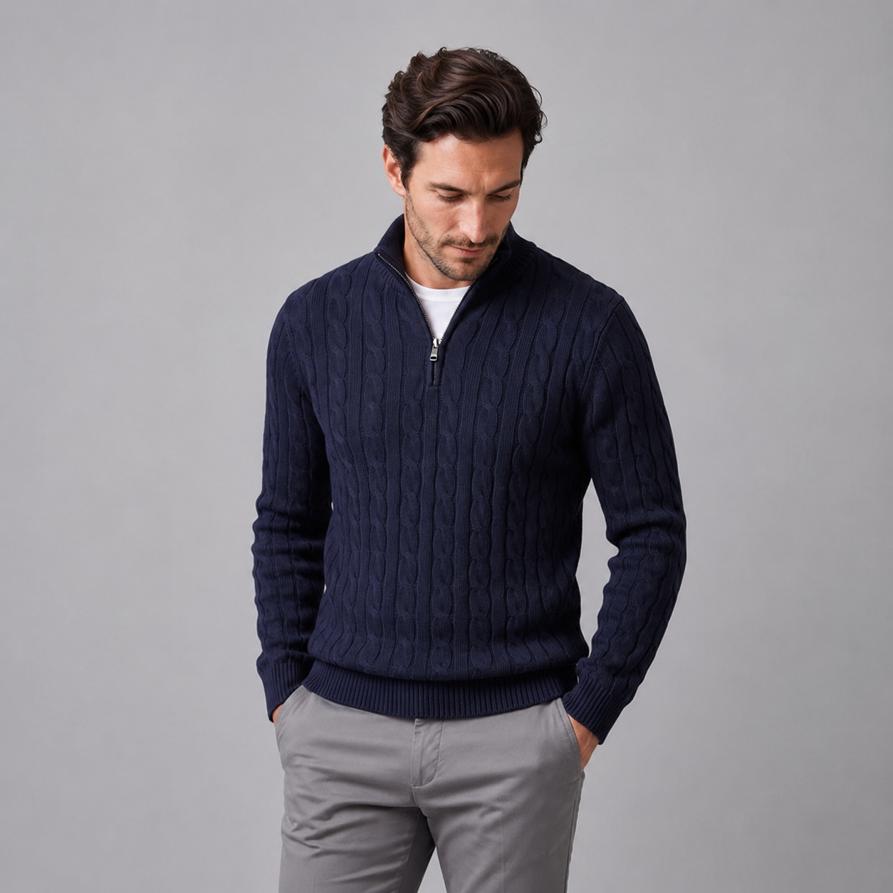 Men's Cable Knit Half-Zip Sweater