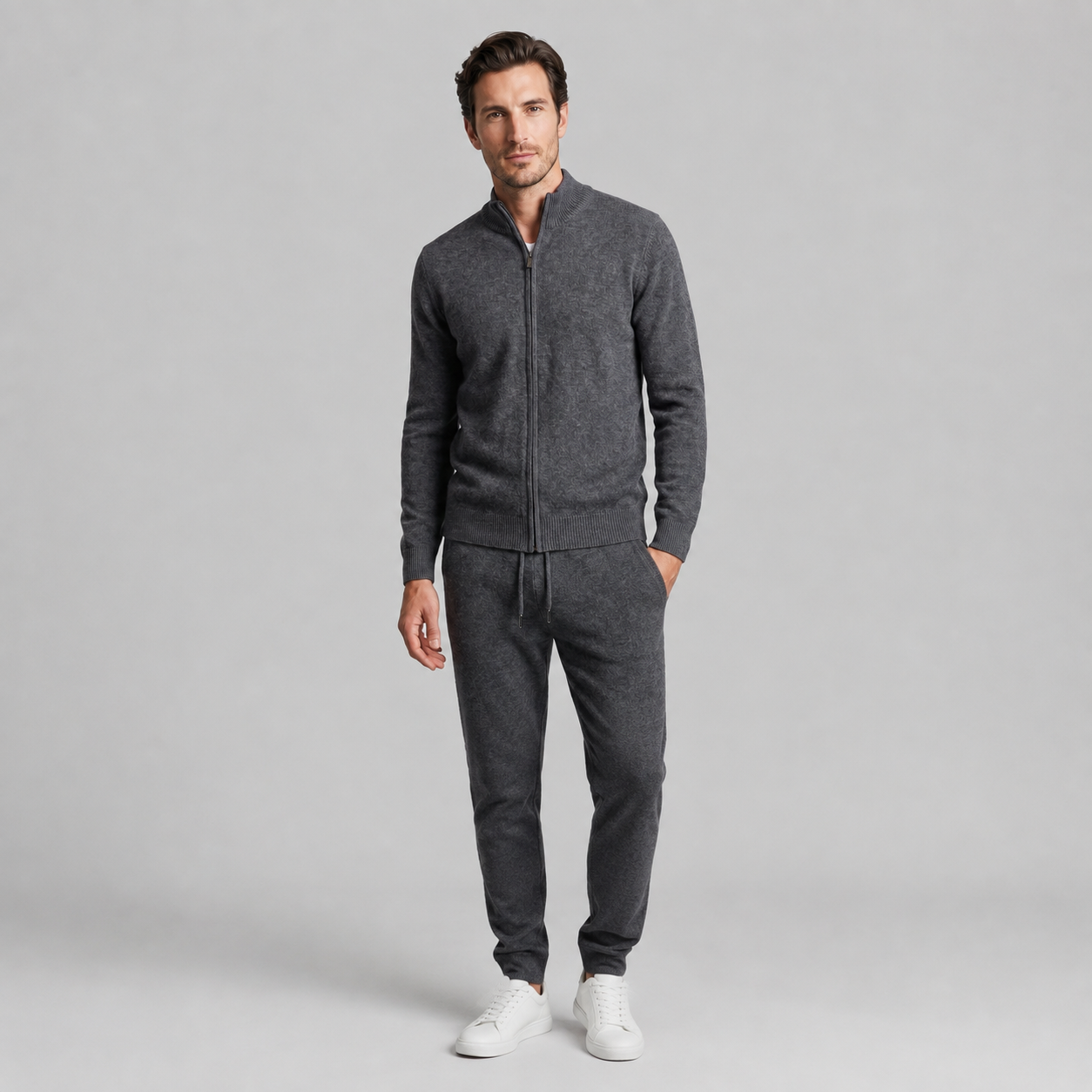 Men's Wool Knit Zip Cardigan and Trouser Co-ord Set