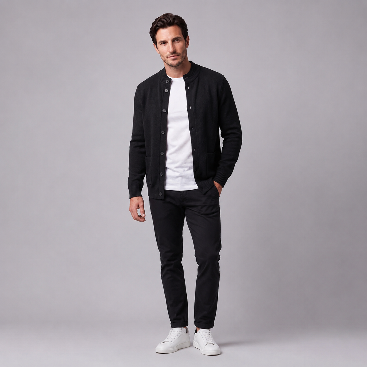Men's Wool Button-Front Cardigan