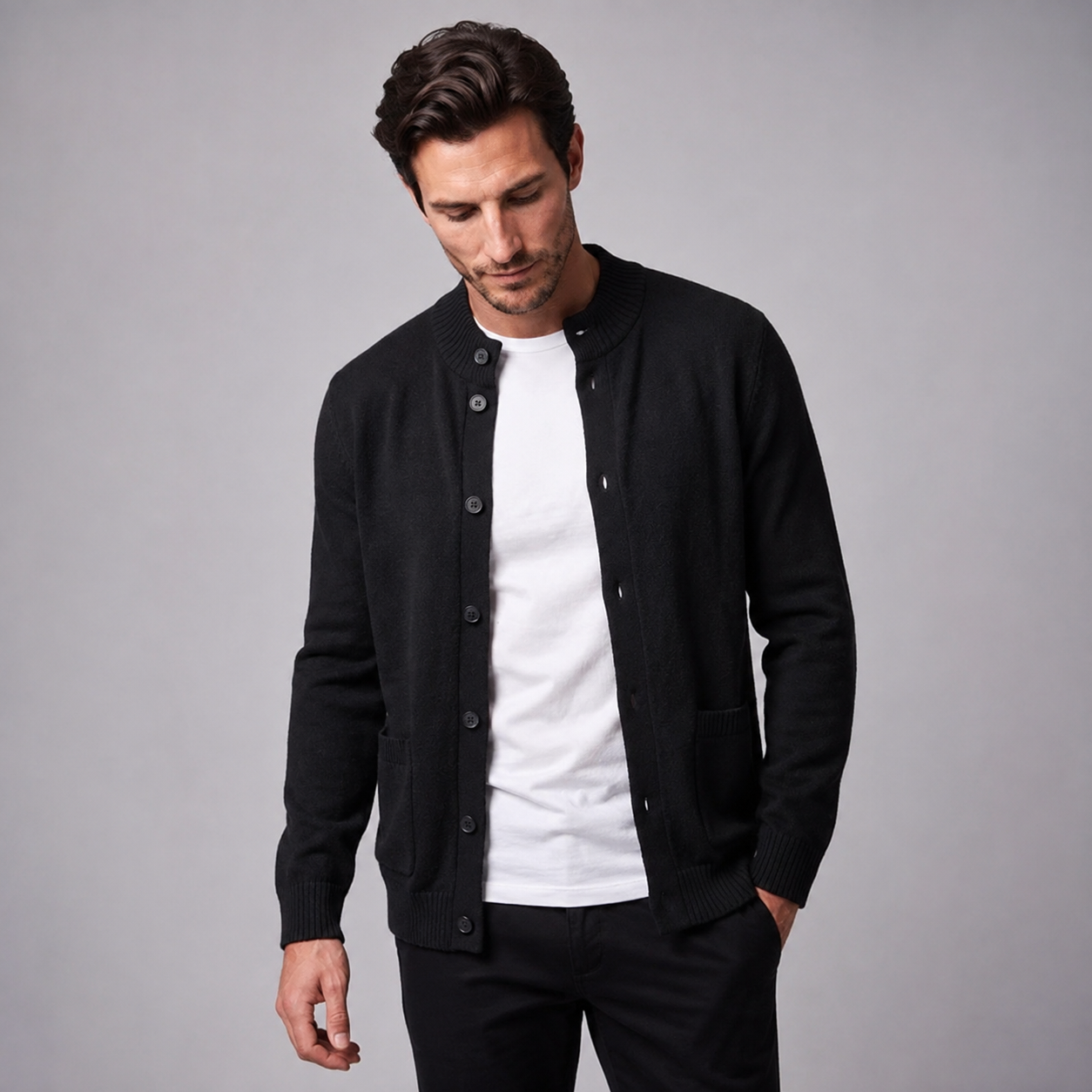 Men's Wool Button-Front Cardigan