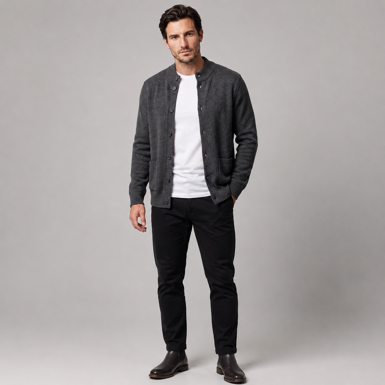 Men's Wool Button-Front Cardigan