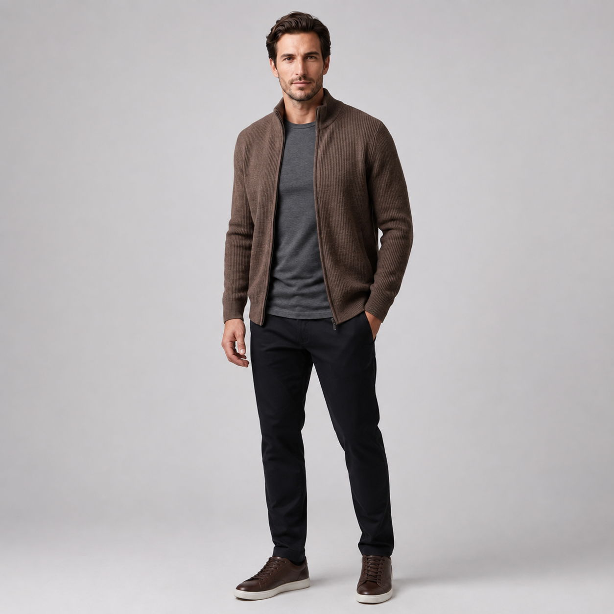 Men's Ribbed Wool Full-Zip Cardigan
