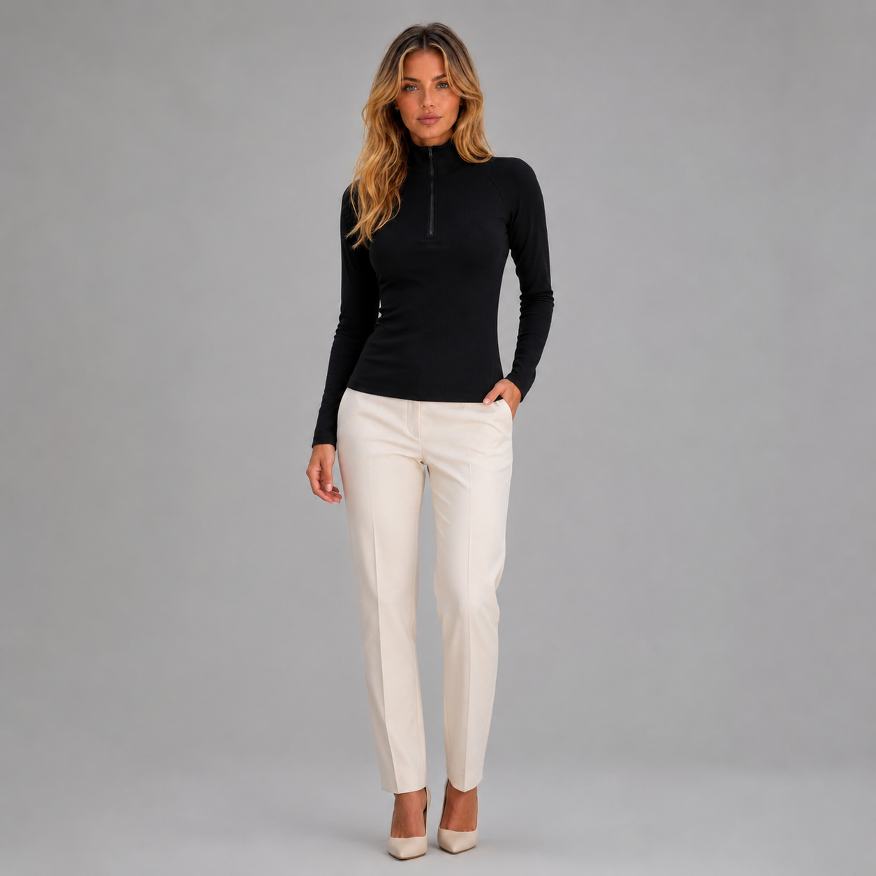 Women's Ribbed Half Zip Top
