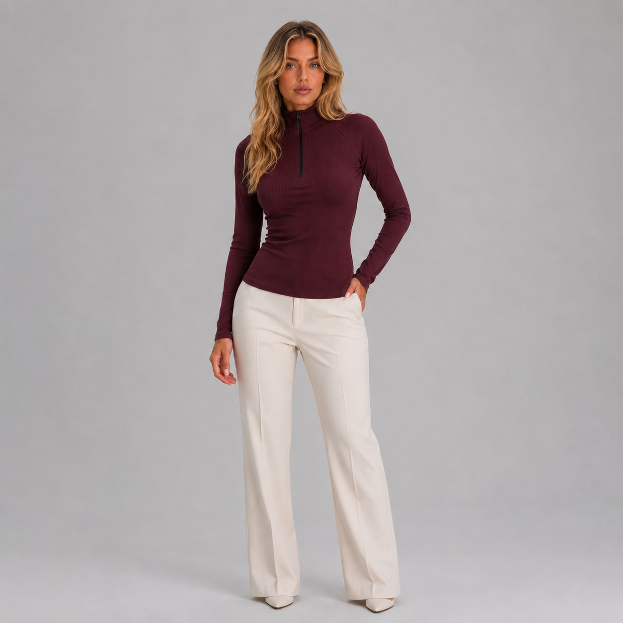 Women's Ribbed Half Zip Top