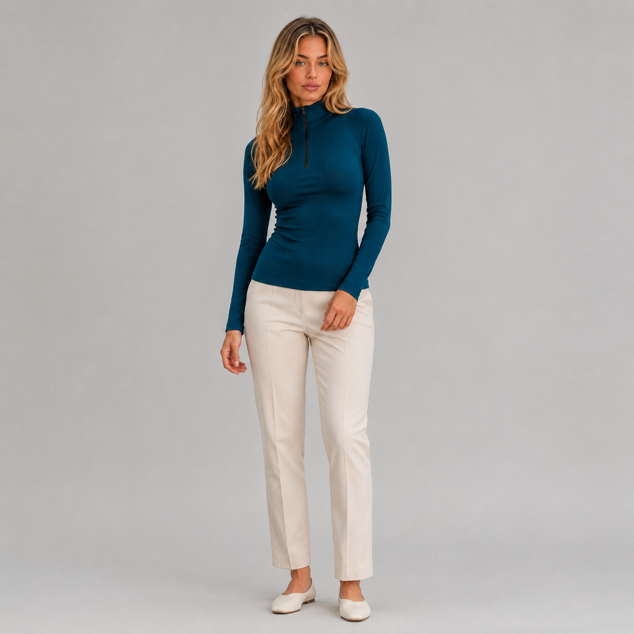Women's Ribbed Half Zip Top