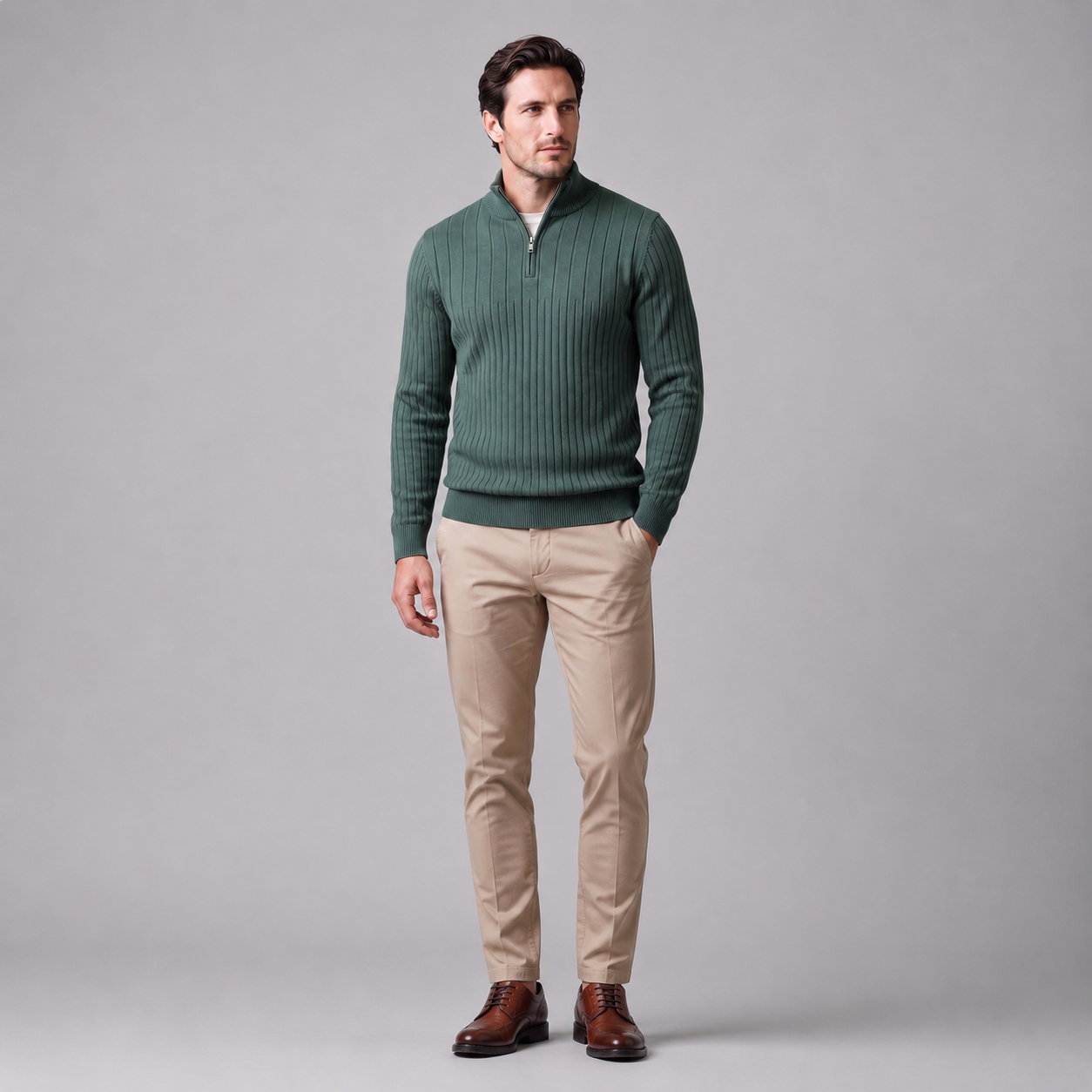 Men's Ribbed Half-Zip Cotton Sweater