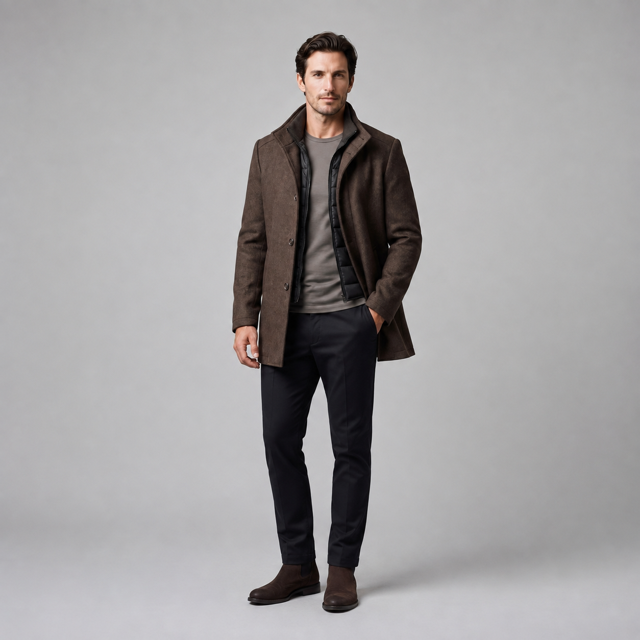 Men's Wool-Look Stand Collar Overcoat