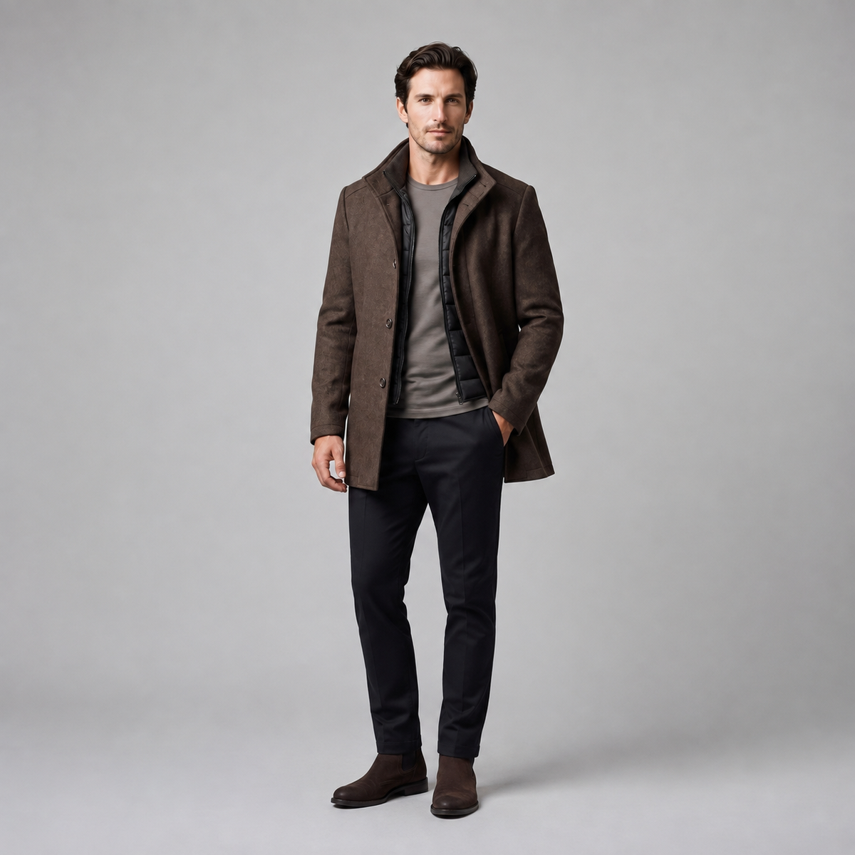 Men's Wool-Look Stand Collar Overcoat