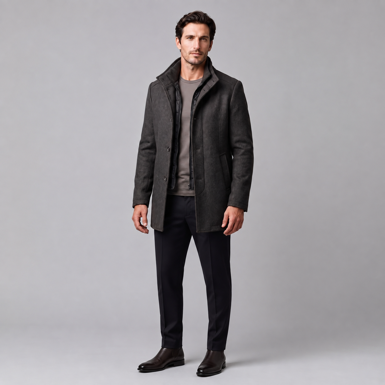 Men's Wool-Look Stand Collar Overcoat