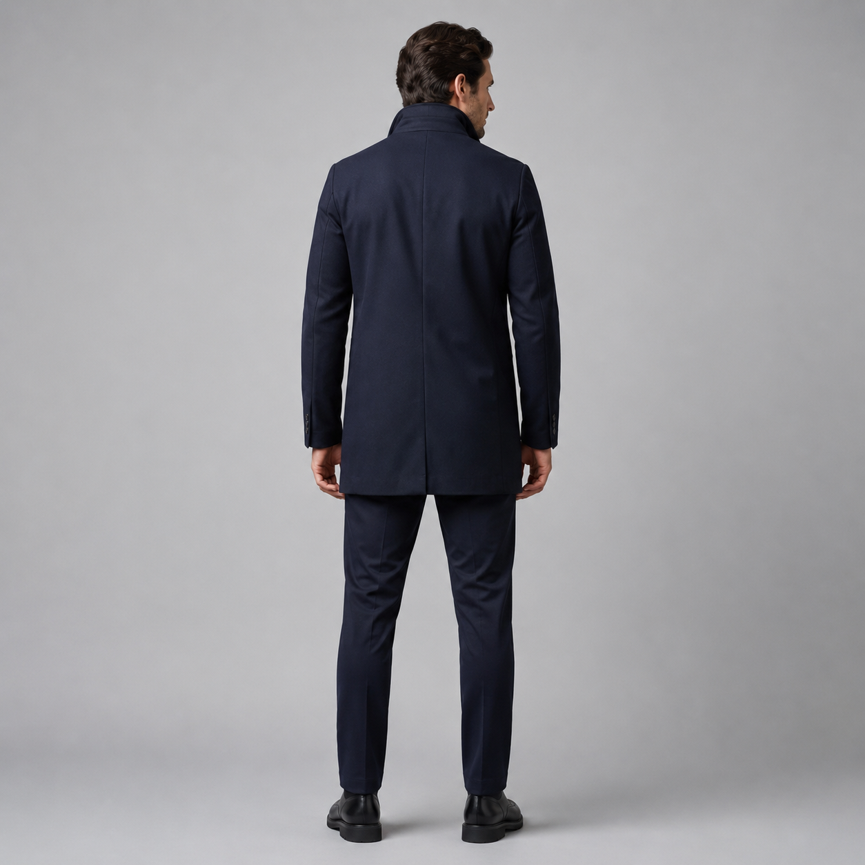 Men's Wool-Look Stand Collar Overcoat