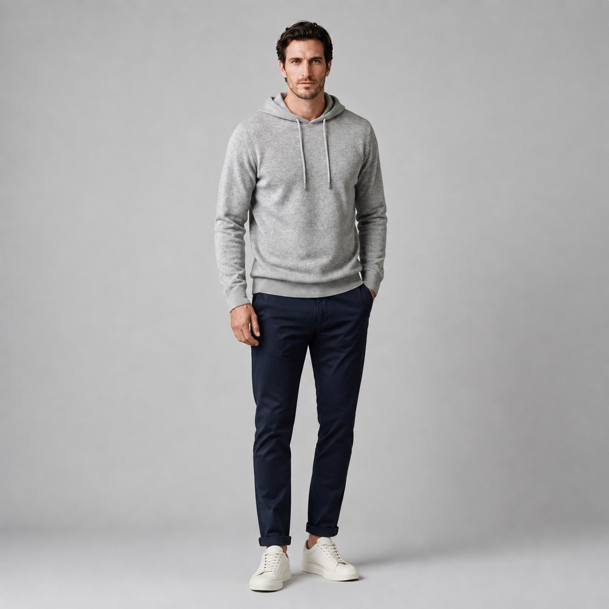 Men's Wool Knit Drawstring Hoodie