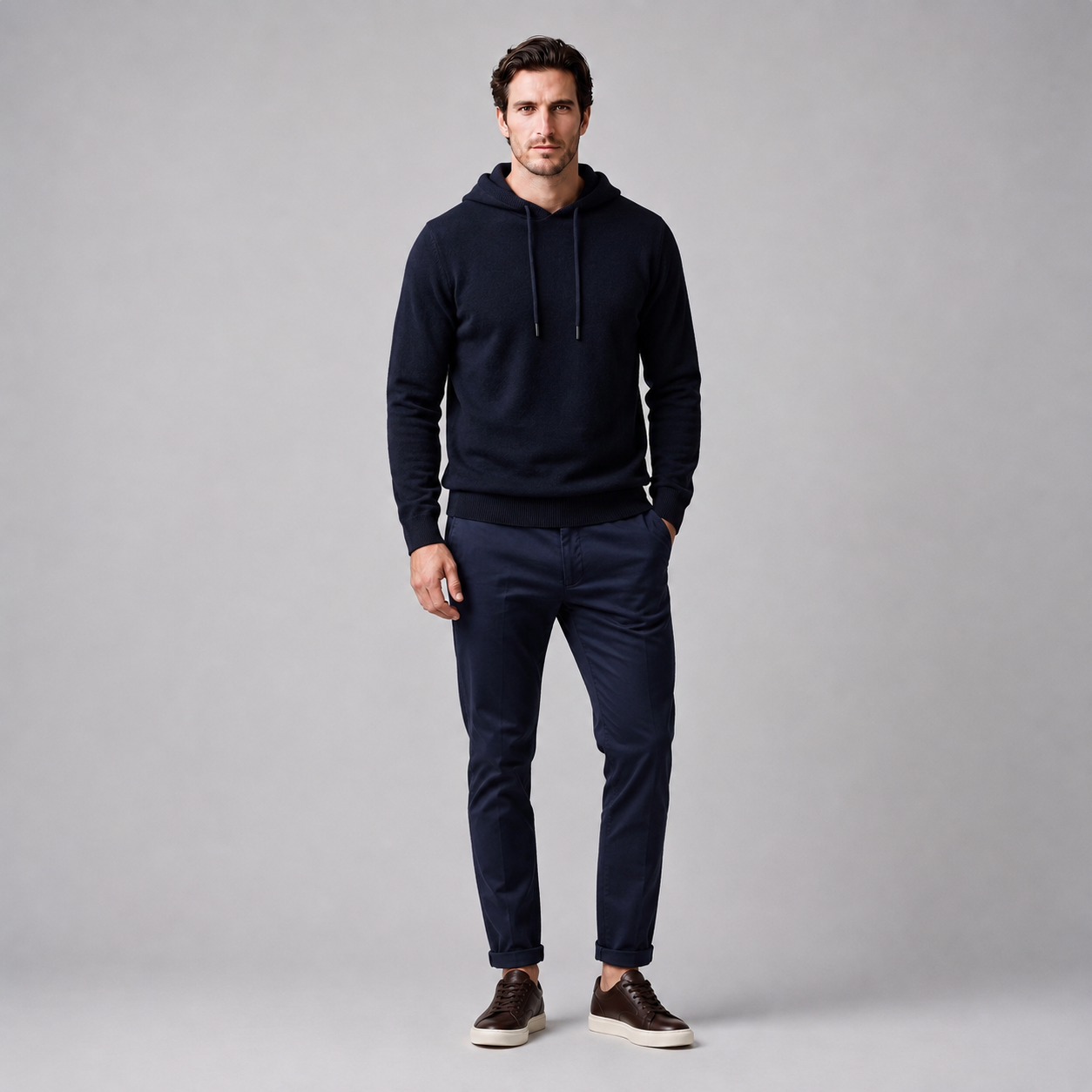 Men's Wool Knit Drawstring Hoodie