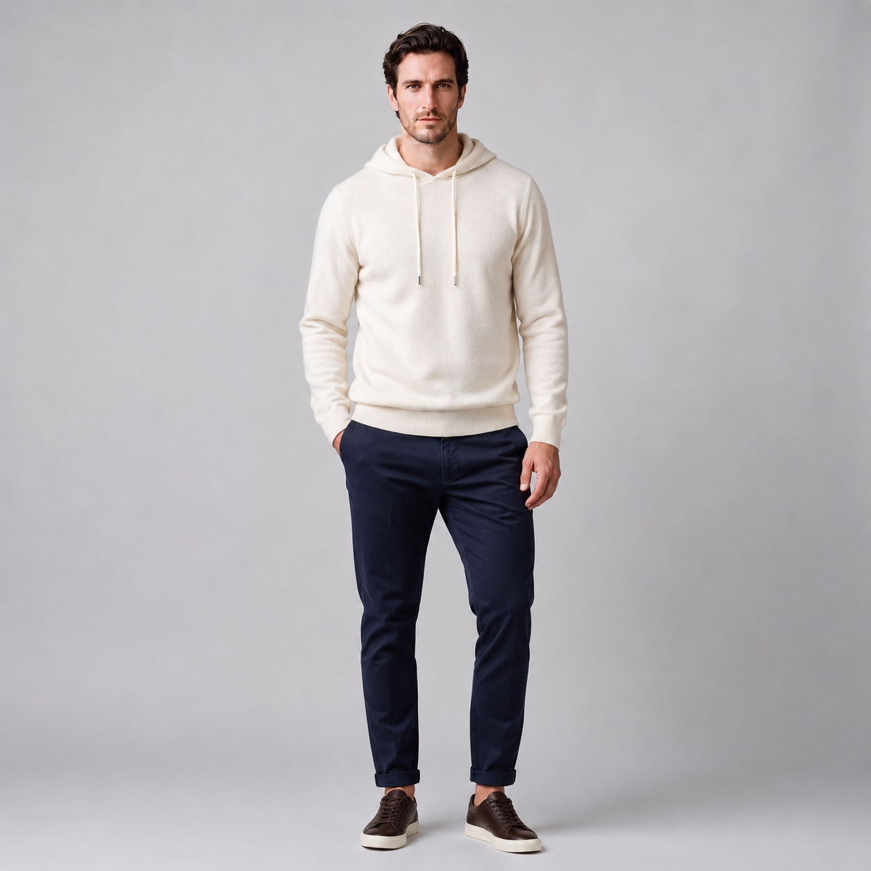 Men's Wool Knit Drawstring Hoodie