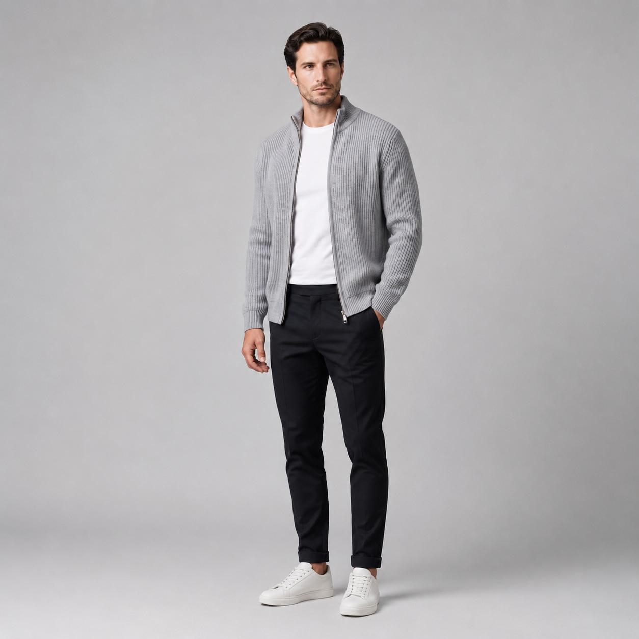 Men's Ribbed Full-Zip Knit Cardigan