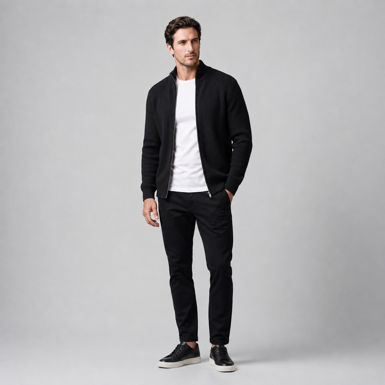 Men's Ribbed Full-Zip Knit Cardigan