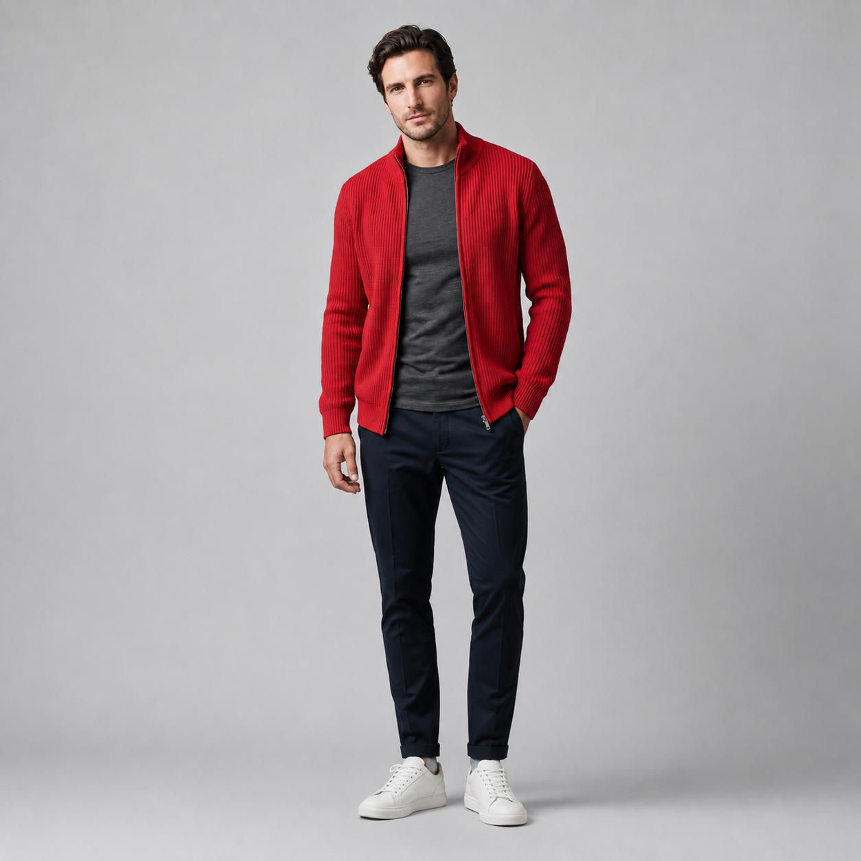 Men's Ribbed Full-Zip Knit Cardigan