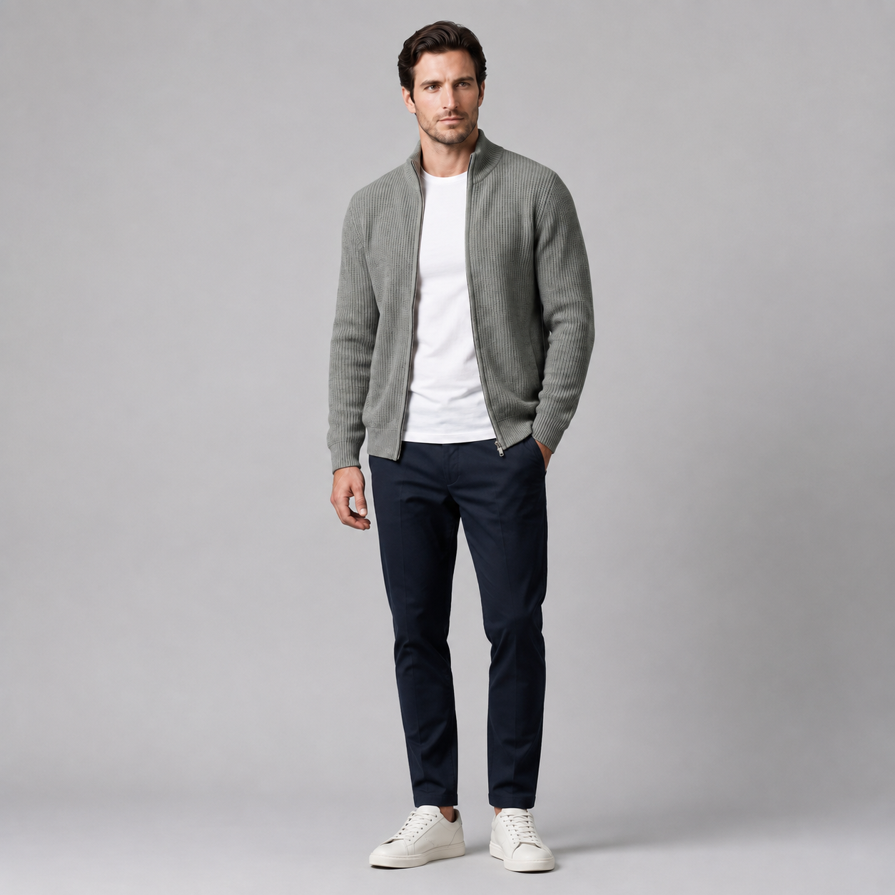 Men's Ribbed Full-Zip Knit Cardigan