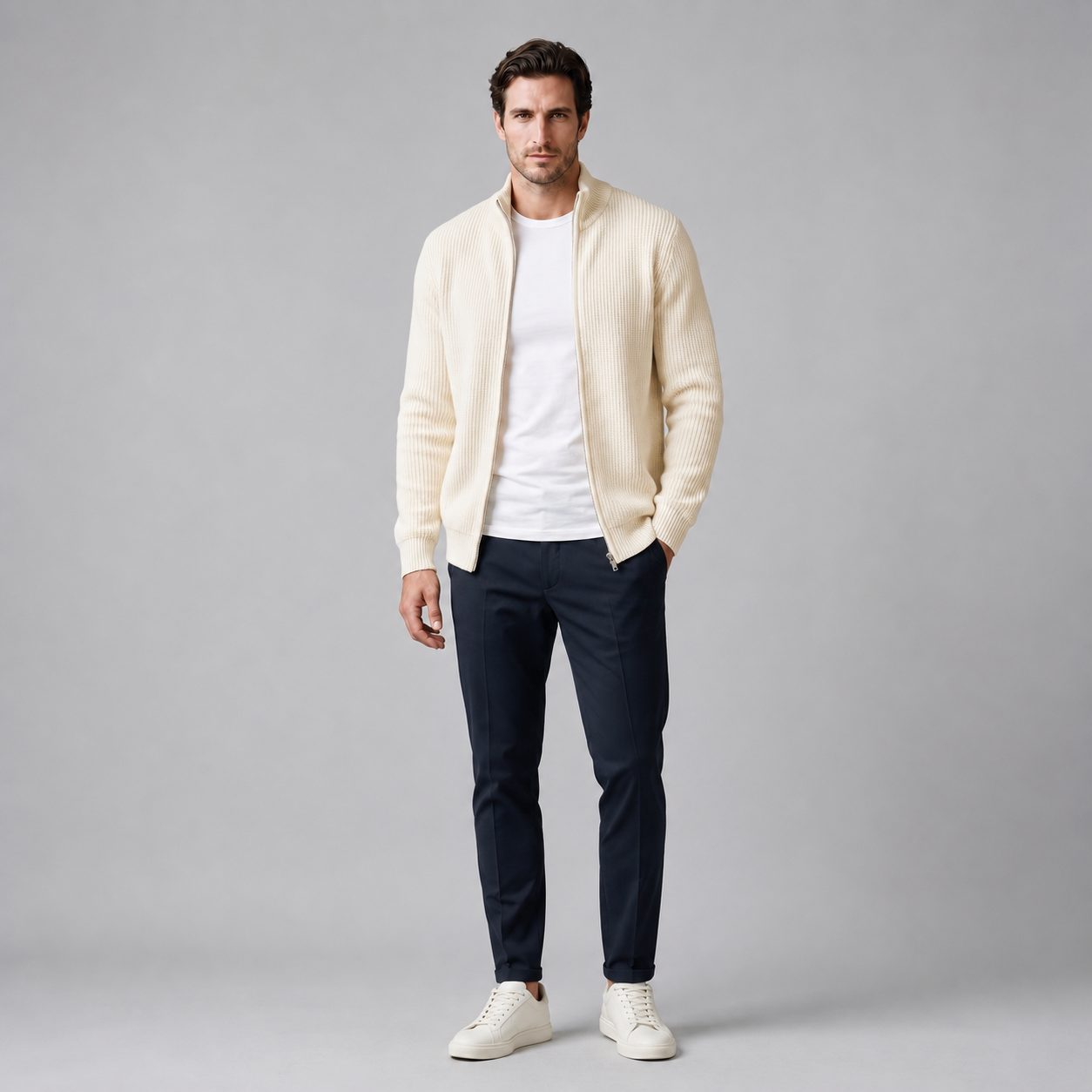Men's Ribbed Full-Zip Knit Cardigan
