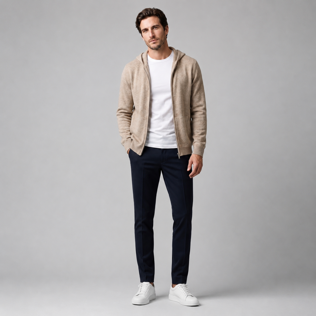 Men's Wool Full-Zip Knit Hooded Cardigan