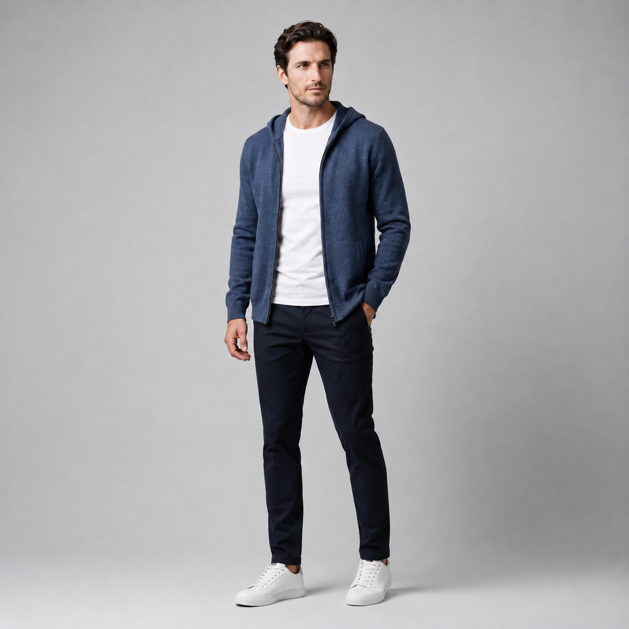 Men's Wool Full-Zip Knit Hooded Cardigan