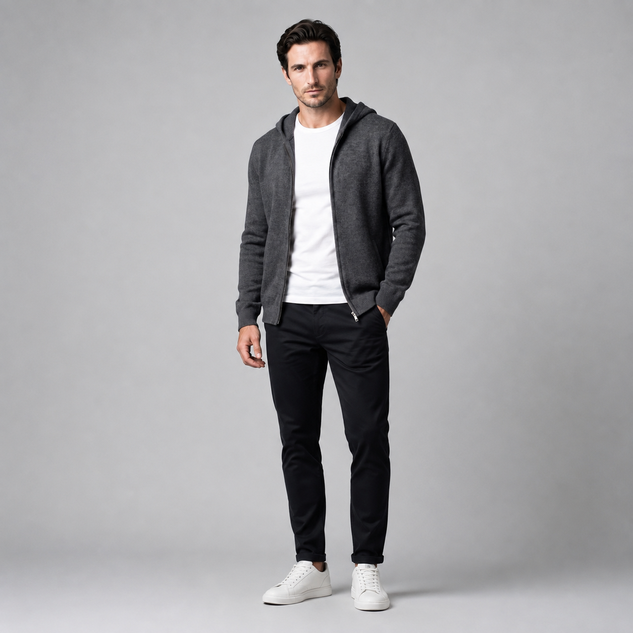 Men's Wool Full-Zip Knit Hooded Cardigan