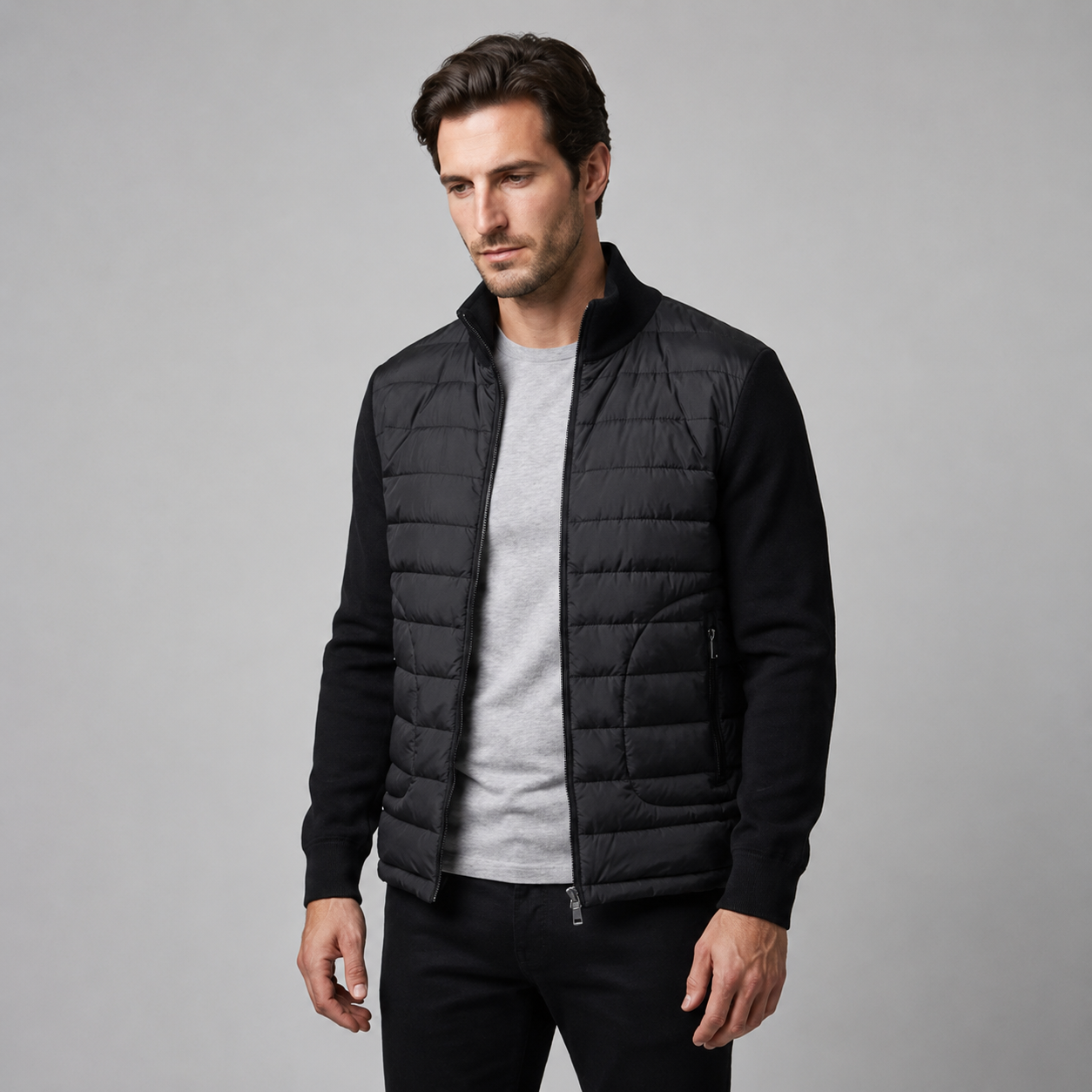 Men's Quilted Hybrid Stand Collar Jacket