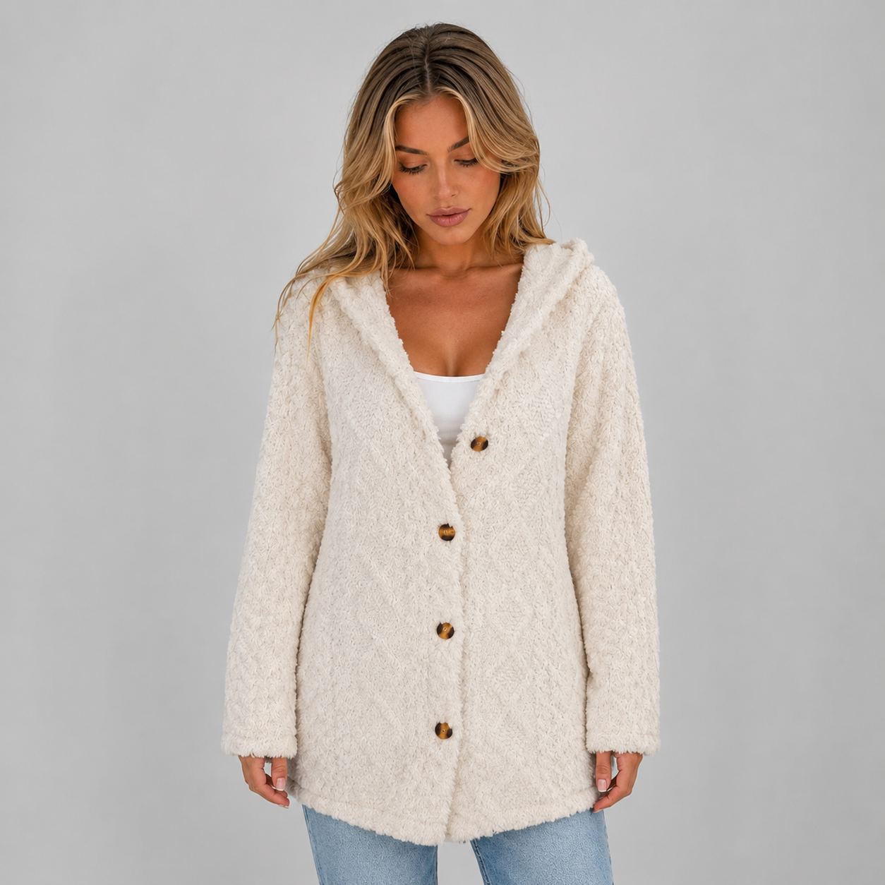 Women's Soft Plush Button Jacket