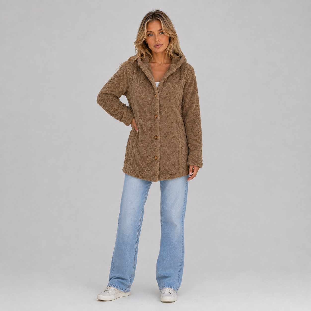 Women's Soft Plush Button Jacket