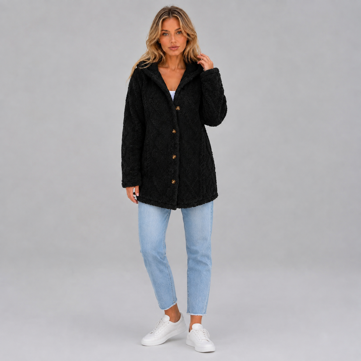 Women's Soft Plush Button Jacket